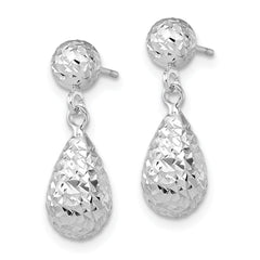 Elegant 10K White Gold Dangle Earrings With Diamond-Cut Polished Finish