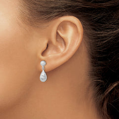 Elegant 10K White Gold Dangle Earrings With Diamond-Cut Polished Finish