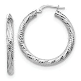 10K 3x20 White Gold D/C Round Hoop Earrings