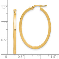 10K Brushed and Polished Oval Hoop Earrings