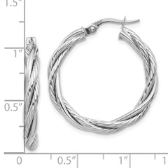 10K White Gold Polished Twisted Hoop Earrings