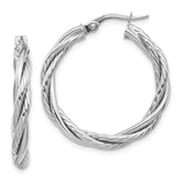 10K White Gold Polished Twisted Hoop Earrings