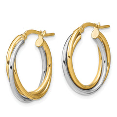 10K with Rhodium Polished Hoop Earrings