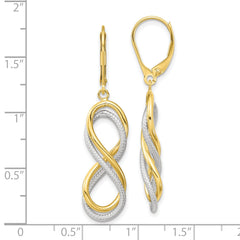 10K w/ White Rhodium Polished Textured Infinity Leverback Earrings