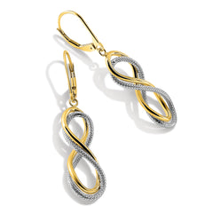 10K w/ White Rhodium Polished Textured Infinity Leverback Earrings