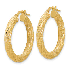 10K Polished and Textured Round Hoops