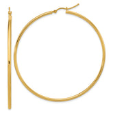 10k Polished 2x60mm Lightweight Tube Hoop Earrings