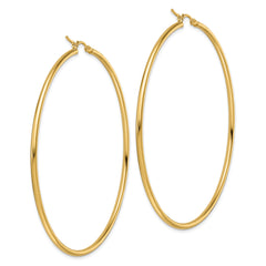 10k Polished 2x65mm Lightweight Tube Hoop Earrings