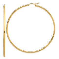 10k Polished 2x65mm Lightweight Tube Hoop Earrings