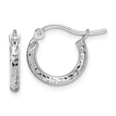 10k White Gold Diamond-cut 2mm Round Tube Hoop Earrings