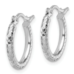 10k White Gold Diamond-cut 2mm Round Tube Hoop Earrings