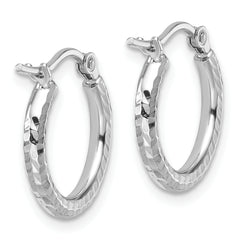 10k White Gold Diamond-cut 2mm Round Tube Hoop Earrings