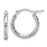 10k White Gold Diamond-cut 2mm Round Tube Hoop Earrings