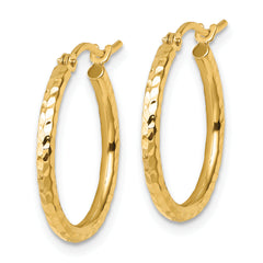 10k Diamond-cut 2mm Round Tube Hoop Earrings