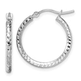 10k White Gold Diamond-cut 2mm Round Tube Hoop Earrings