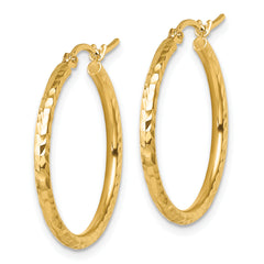 10k Diamond-cut 2mm Round Tube Hoop Earrings