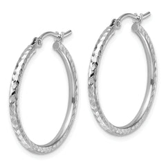 10k White Gold Diamond-cut 2mm Round Tube Hoop Earrings