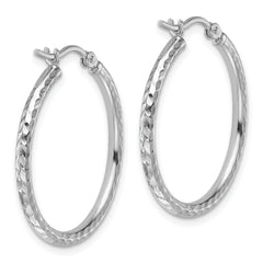 10k White Gold Diamond-cut 2mm Round Tube Hoop Earrings
