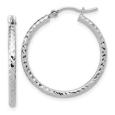 10k White Gold Diamond-cut 2mm Round Tube Hoop Earrings