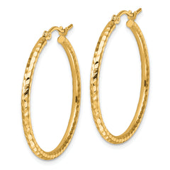 10k Diamond-cut 2mm Round Tube Hoop Earrings