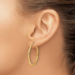 10k Diamond-cut 2mm Round Tube Hoop Earrings