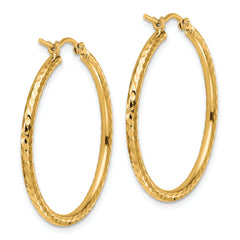10k Diamond-cut 2mm Round Tube Hoop Earrings