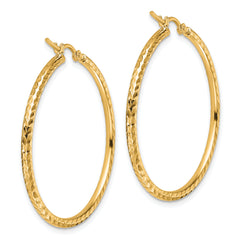 10k Diamond-cut 2mm Round Tube Hoop Earrings