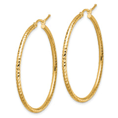 10k Diamond-cut 2mm Round Tube Hoop Earrings