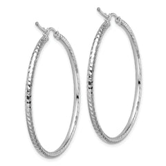 10k White Gold Diamond-cut 2mm Round Tube Hoop Earrings