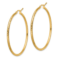 10k Diamond-cut 2mm Round Tube Hoop Earrings