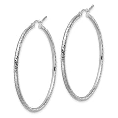 10k White Gold Diamond-cut 2mm Round Tube Hoop Earrings