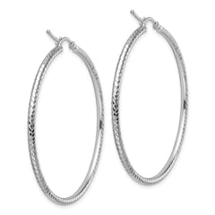 10k White Gold Diamond-cut 2mm Round Tube Hoop Earrings