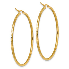 10k Diamond-cut 2mm Round Tube Hoop Earrings