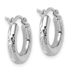 10k White Gold Diamond-cut 3mm Round Hoop Earrings