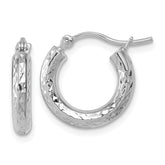 10k White Gold Diamond-cut 3mm Round Hoop Earrings