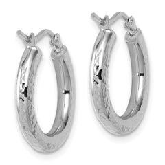 10k White Gold Diamond-cut 3mm Round Hoop Earrings