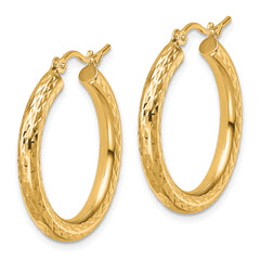 10k Diamond-cut 3mm Round Hoop Earrings