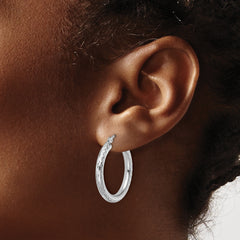 10k White Gold Diamond-cut 3mm Round Hoop Earrings