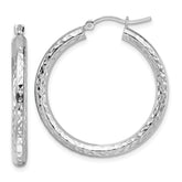 10k White Gold Diamond-cut 3mm Round Hoop Earrings