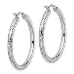 10k White Gold Diamond-cut 3mm Round Hoop Earrings