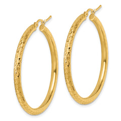10k Diamond-cut 3mm Round Hoop Earrings