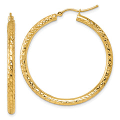 10k Diamond-cut 3mm Round Hoop Earrings
