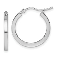 10k White Gold 2mm Square Tube Hoop Earrings