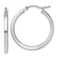 10k White Gold 2mm Square Tube Hoop Earrings
