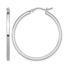 10k White Gold 2mm Square Tube Hoop Earrings