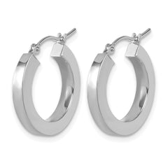 10k White Gold 3mm Polished Square Tube Hoop Earrings
