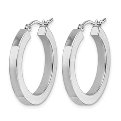 10k White Gold 3mm Polished Square Tube Hoop Earrings
