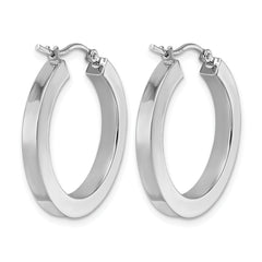 10k White Gold 3mm Polished Square Tube Hoop Earrings