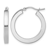 10k White Gold 3mm Polished Square Tube Hoop Earrings