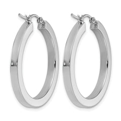 10k White Gold 3mm Polished Square Tube Hoop Earrings